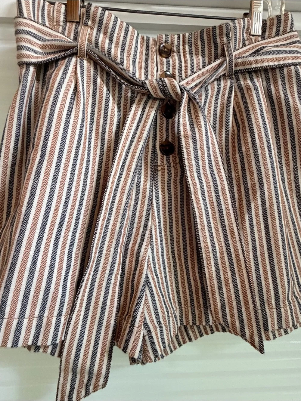 Free People High-Waist Striped Tie-Belt Shorts